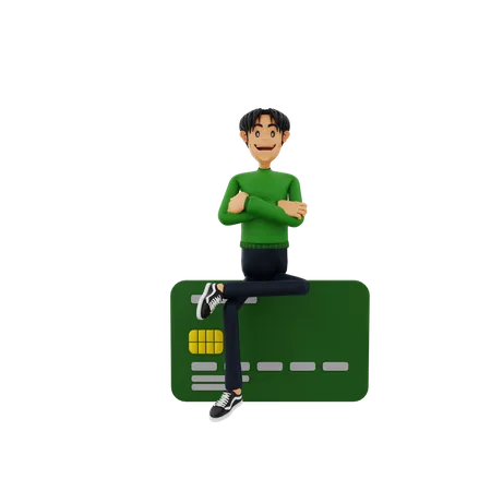 Man sitting on bank card  3D Illustration