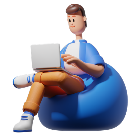 Man Sitting On Beanbag  3D Illustration