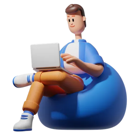 Man Sitting On Beanbag  3D Illustration