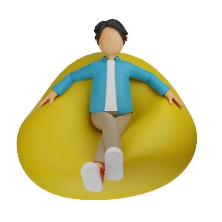 Man Sitting on beanbag  3D Illustration