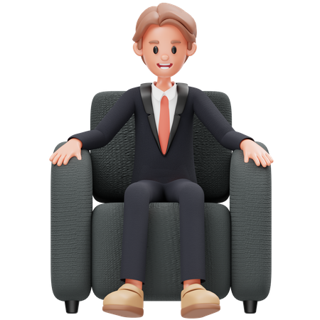 Man Sitting On Chair  3D Icon