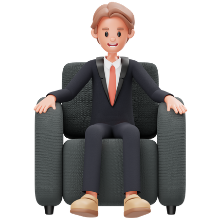Man Sitting On Chair 3D Icon