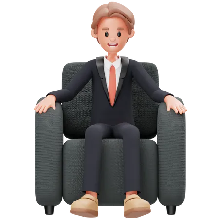 Man Sitting On Chair  3D Icon