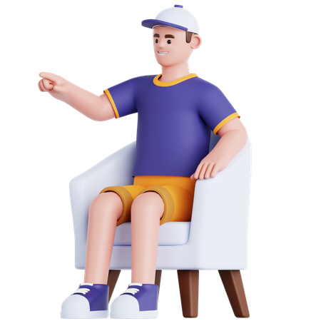 ソファに座って指さしている男性  3D Illustration