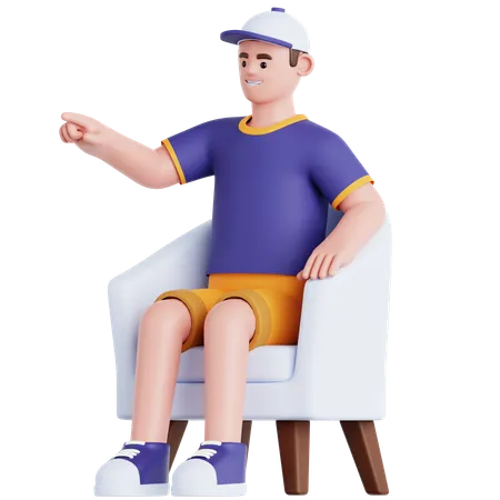 ソファに座って指さしている男性  3D Illustration