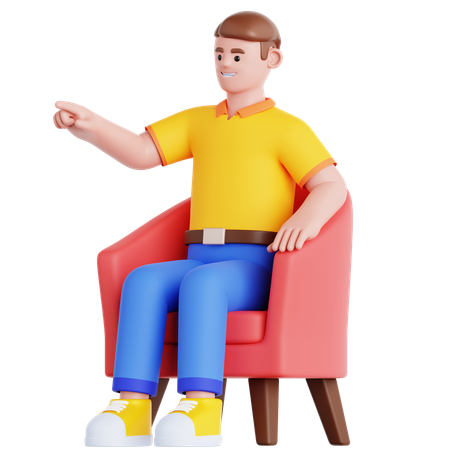 ソファに座って指さしている男性  3D Illustration