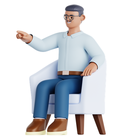 Man Sitting on Couch and Pointing  3D Illustration