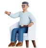 Man Sitting on Couch and Pointing