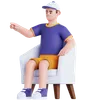 Man Sitting on Couch and Pointing