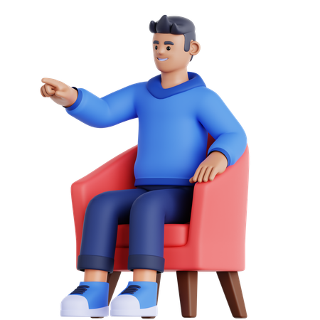 Man Sitting on Couch and Pointing  3D Illustration