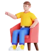 Man Sitting on Couch and Pointing