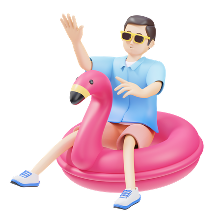 Man Sitting On Flamingo Ring  3D Icon
