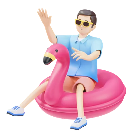 Man Sitting On Flamingo Ring  3D Icon