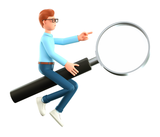Man sitting on giant magnifying glass  3D Icon