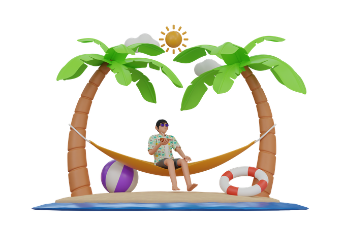 Man sitting on hammock  3D Illustration