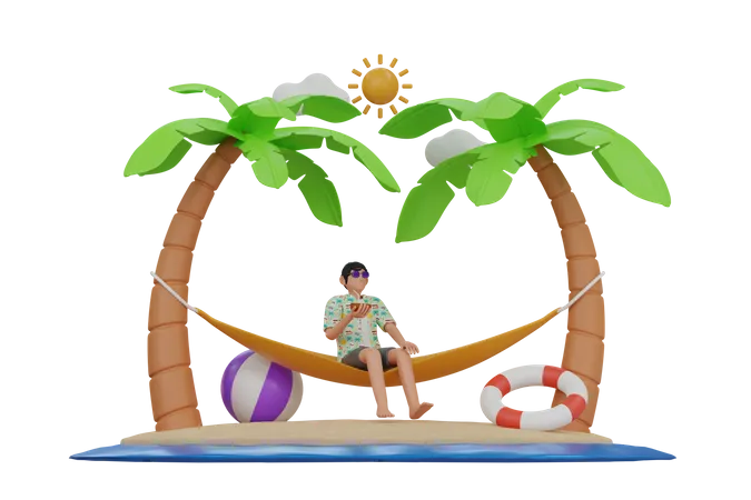 Man sitting on hammock  3D Illustration
