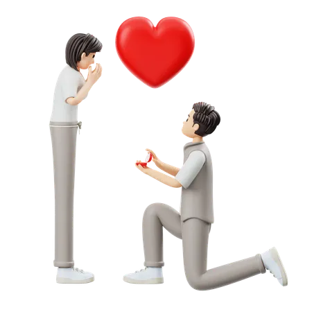 Man Sitting On Knee While Propose Girl  3D Illustration