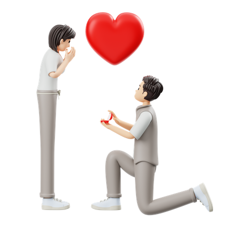 Man Sitting On Knee While Propose Girl  3D Illustration