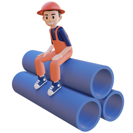 Man sitting on pipe  3D Illustration