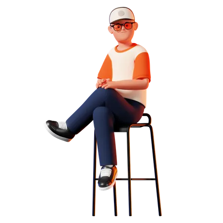 Man Sitting On Stool Pose  3D Illustration