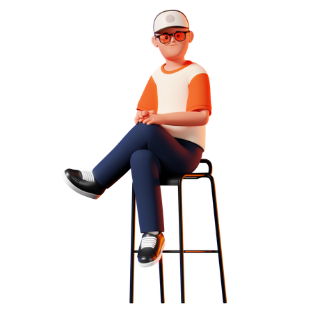 Man Sitting On Stool Pose  3D Illustration