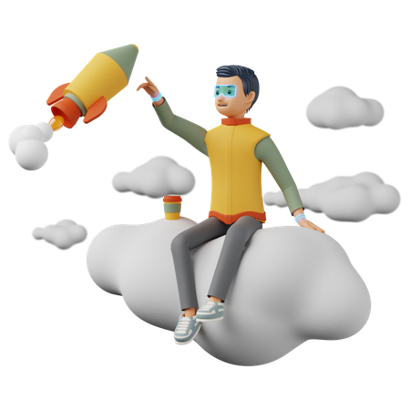 Man sitting on the clouds  3D Illustration