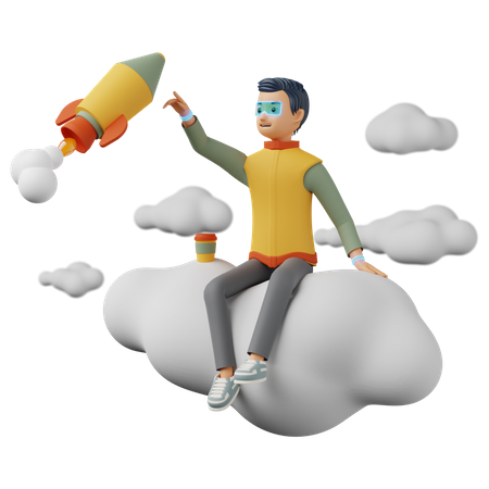Man sitting on the clouds 3D Illustration