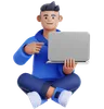 Man Sitting on the Floor with Pointing to laptop