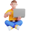 Man Sitting on the Floor with Pointing to laptop