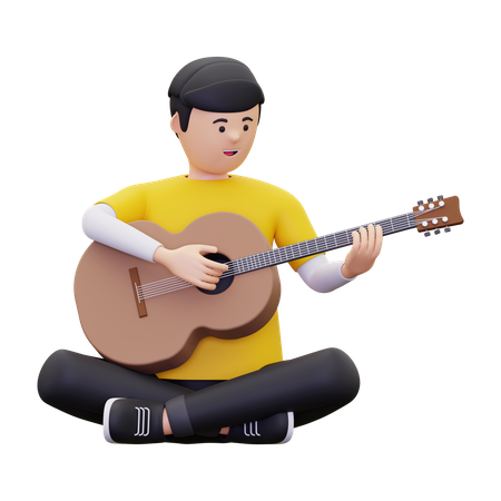 Man Sitting Playing Guitar  3D Illustration