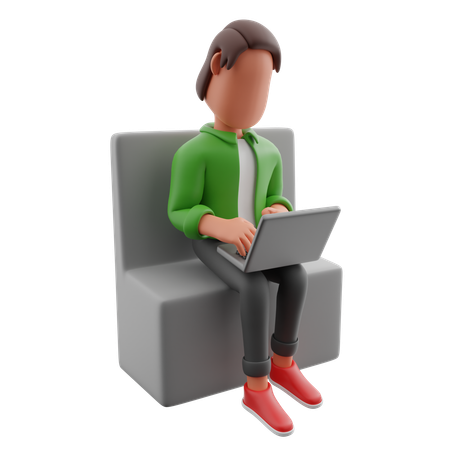 Man Sitting Using Laptop  3D Icon
