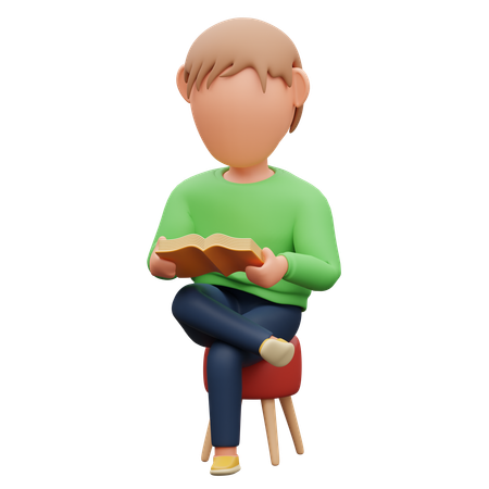 Man Sitting While Reading Book  3D Illustration