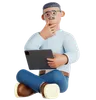 Man Sitting with a Tought and Holding Tablet