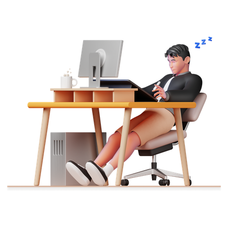 Man sleeping in office  3D Illustration