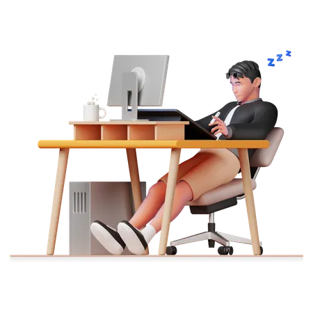 Man sleeping in office  3D Illustration