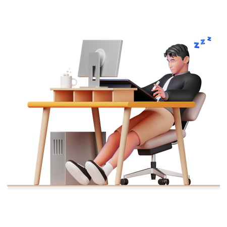 Man sleeping in office 3D Illustration
