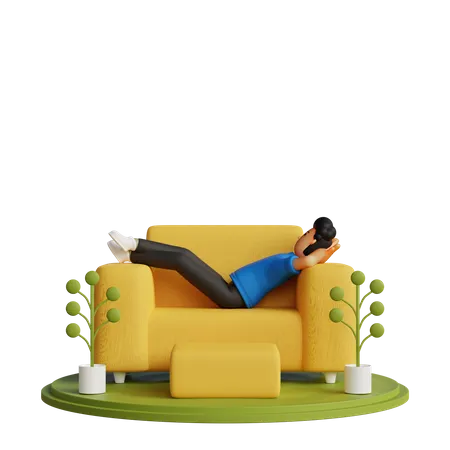 Man sleeping on chair 3D Illustration