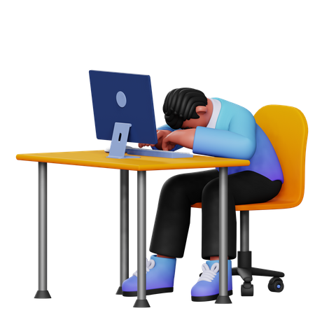 Man Sleeping On Desk  3D Illustration