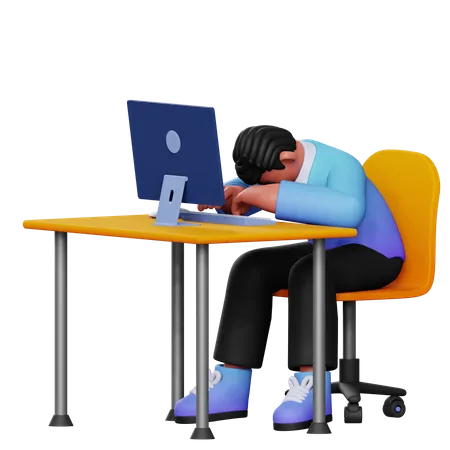 Man Sleeping On Desk 3D Illustration