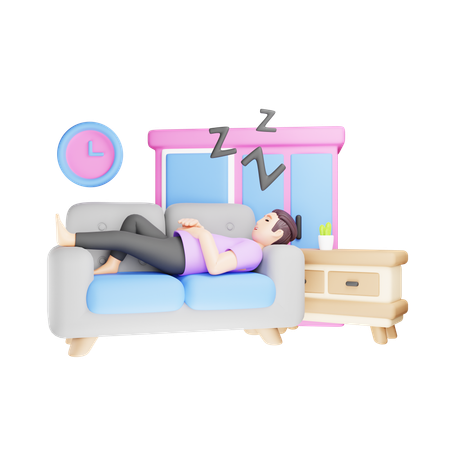 Man Sleeping on Sofa  3D Illustration