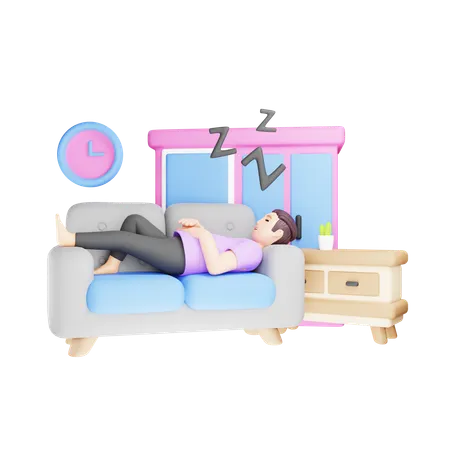 Man Sleeping on Sofa  3D Illustration