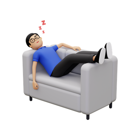 Man sleeping on the sofa 3D Illustration