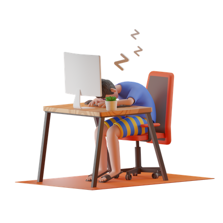 Man slept on desk while working from home  3D Illustration