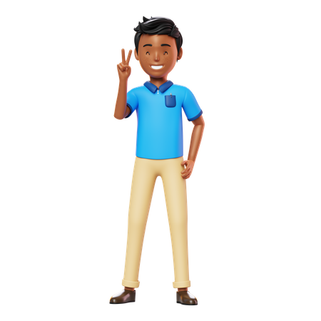 Man Smiling and showing victory sign  3D Illustration