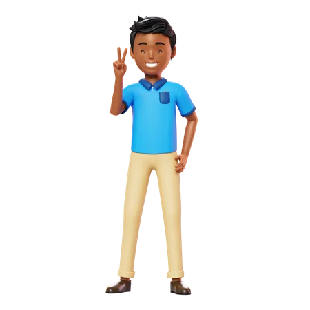 Man Smiling and showing victory sign  3D Illustration