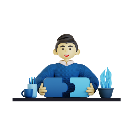 Man Solving Puzzle  3D Icon