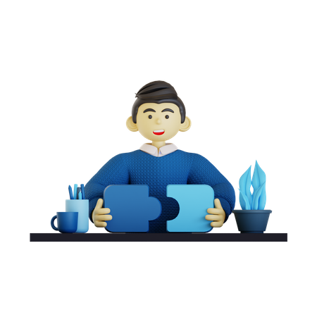 Man Solving Puzzle  3D Illustration