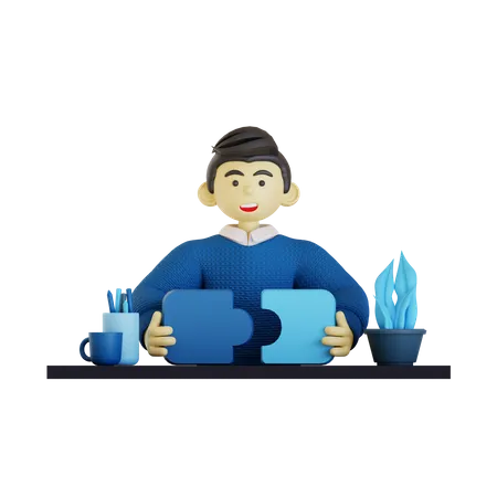 Man Solving Puzzle  3D Illustration