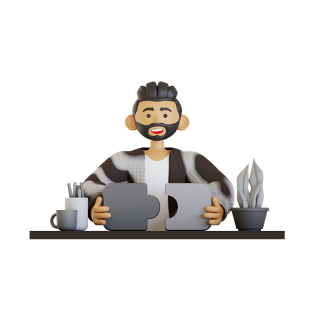 Man Solving Puzzle  3D Illustration