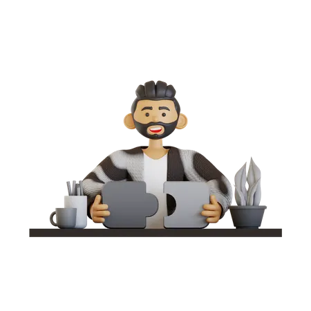 Man Solving Puzzle  3D Illustration